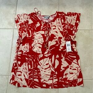 Red and Cream Leaf Print Blouse
